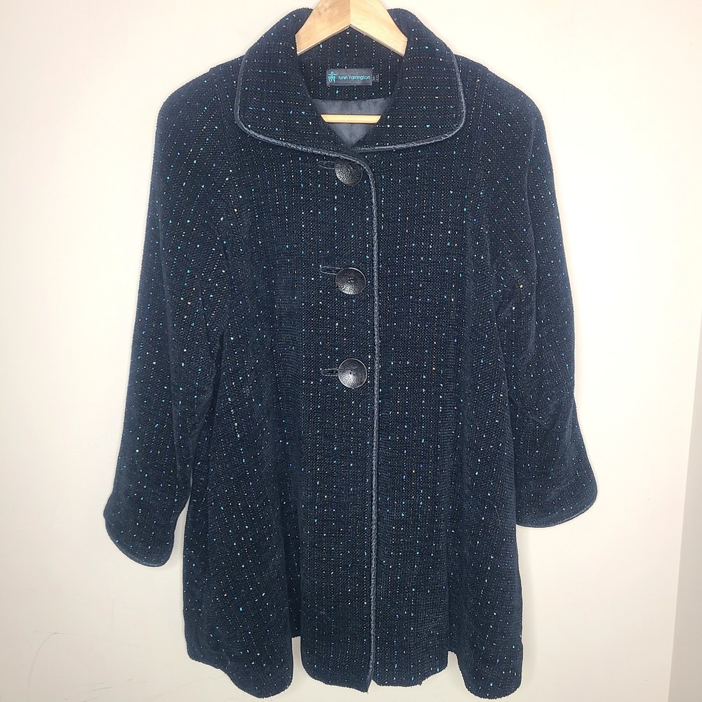 Vtg Lynn Yarrington Hand Woven Chenille Art to Wear Swing Coat Lagenlook Boho XS